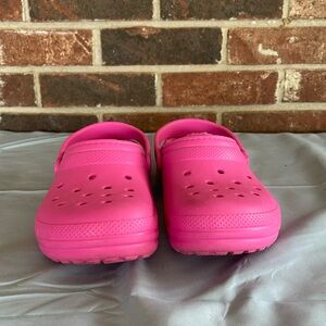 Pink Neon Fuzzy Crocs Kids size 5